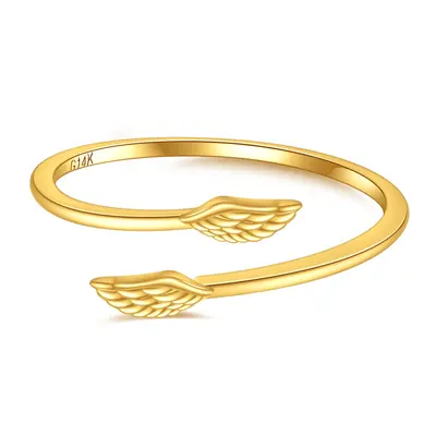 14K Gold Angel Wings Open Ring