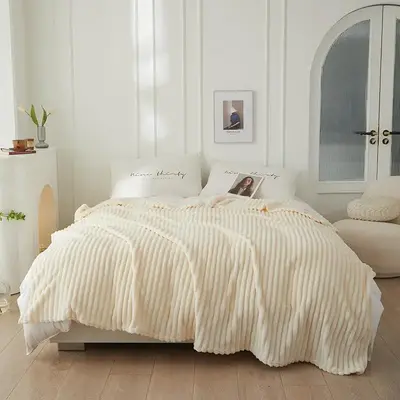 Solid Color Striped Design Blanket, 1 Count Soft Warm Thickened Napping Blanket for Air-conditioned Room, Home Office Travel,...