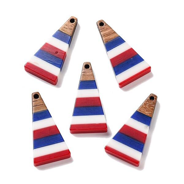 Independence Day Opaque Striped Resin & Walnut Wood Pendants