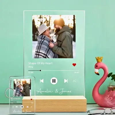 Custom Song Plaque and Keychain Set, Couple Gifts, Anniversary Gifts, Personalized Album Cover Stand, Cute Keychain, Acrylic...