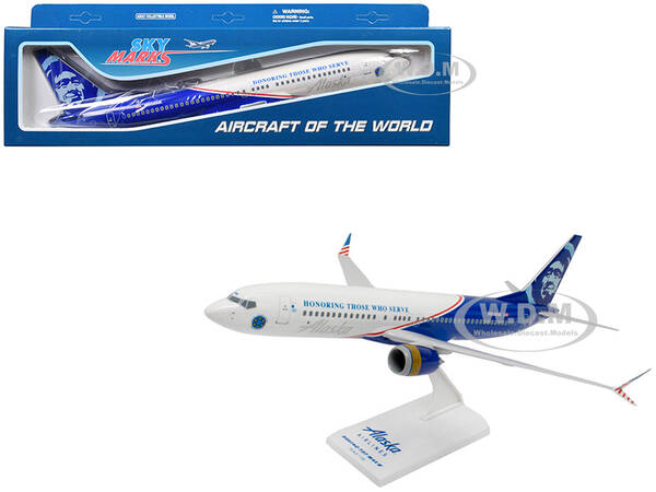 Boeing 737 MAX 8 Commercial Aircraft Alaska Airlines - Honoring Those Who Serve (N806AK) White and Blue (Snap-Fit) 1/130 Plas...