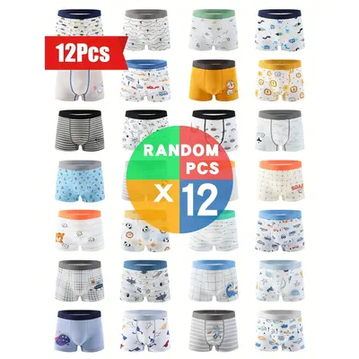 Random Pack of 12 Boys' Underwear, All- Baby Boxer Shorts, Children's Underwear, Pure Class A, Toddler, Big Kids, Boys' Boxe...