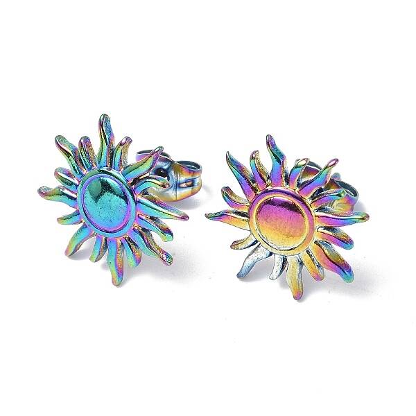 Ion Plating(IP) 304 Stainless Steel Sun Stud Earrings for Women