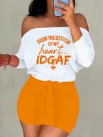 Women's Heart & Letter Print Off Shoulder Crop Top & Skinny Shorts Two-Piece Set, Casual Fashion Cozy Top & Shorts for Daily ...