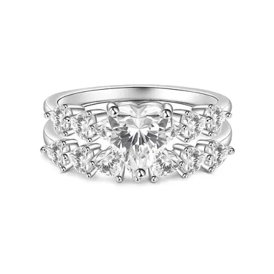 White Gold Vermeil Personalized Engraving & Heart Engagement Ring