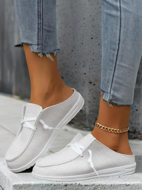 Women's Summer Simple Solid Lace Up Design Slip-on Shoes, Casual Versatile Soft Comfortable Walking Shoes, Female Basic Class...