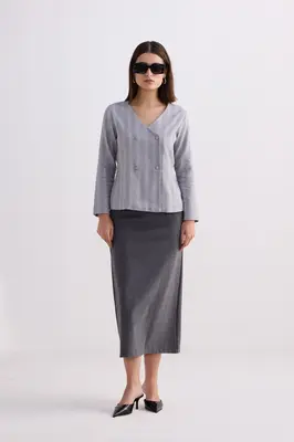 Fitted Cotton Tweed Jacket in Grey | Color: Silver Strides | Size: XS
