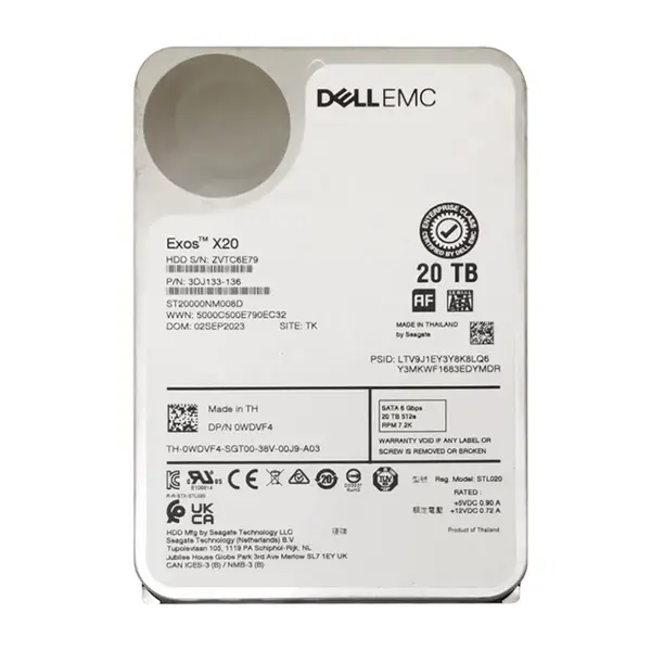 WDVF4 Dell 20TB 7200RPM 6Gb/s SATA Hot Plug 3.5-inch Hard Drive