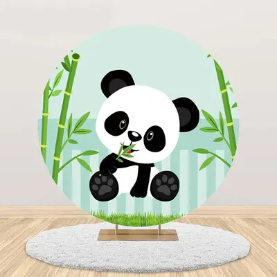 Green Bamboo Panda Round Backdrop For Baby Shower - Aperturee