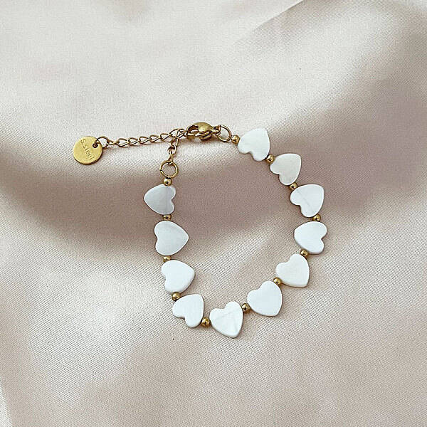 Sweet Heart Pearl Shell & Steel Beads Bracelet Jewelry for Women