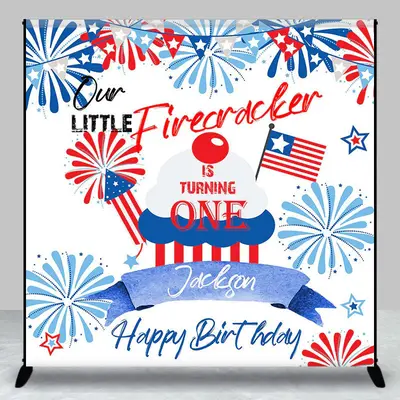 Red Blue White Firecracker One Custom Birthday Backdrop