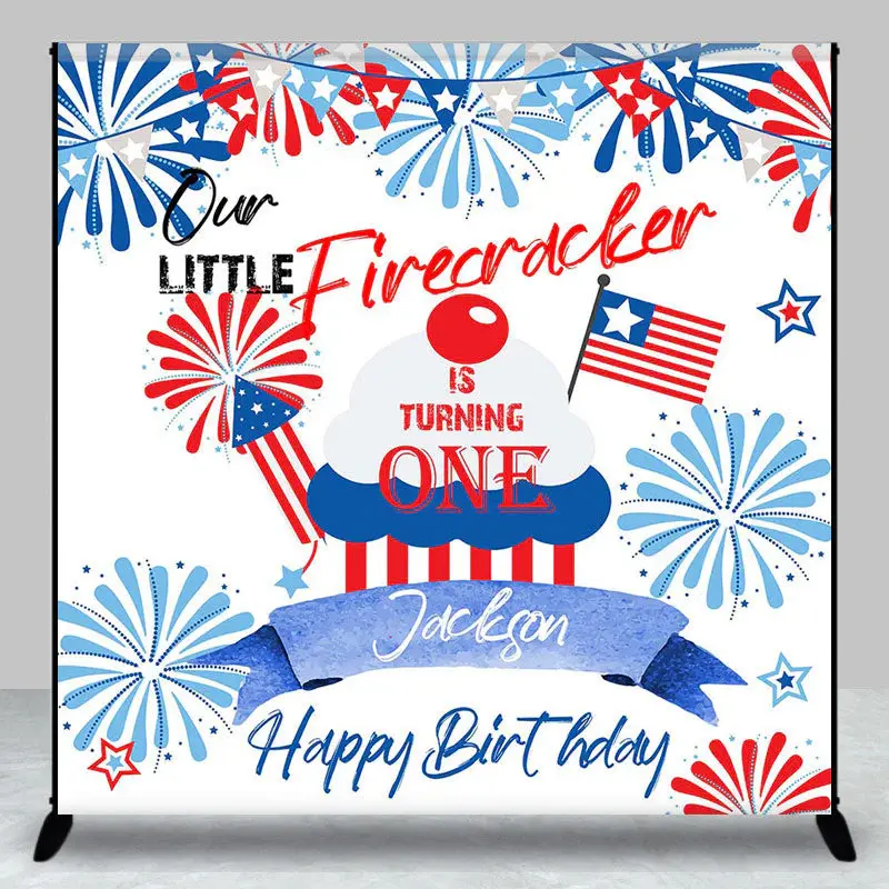 Red Blue White Firecracker One Custom Birthday Backdrop