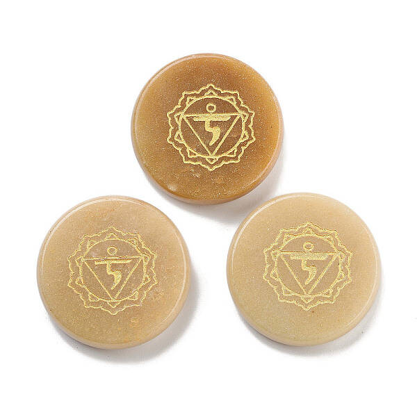 Natural Red Aventurine Flat Round with Chakra Sign Figurines Display Decorations