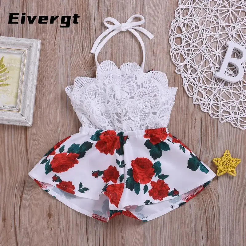 Baby Fashion  Breeches Sleeveless Lace Tops Loose Printed Wide Leg Shorts Casual Rompers