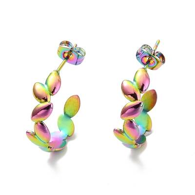 Ion Plating(IP) 304 Stainless Steel Leaf Wrap Stud Earring