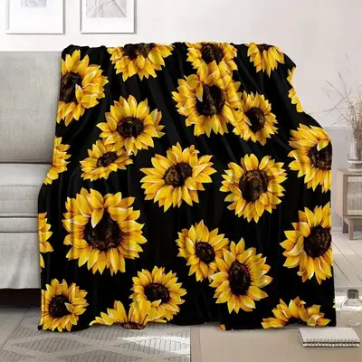 Sunflower Print Throw Blanket, 1 Count Soft Comfortable Flannel Nap Blanket, Cozy Blankets, Bedding Supplies for Home Office ...