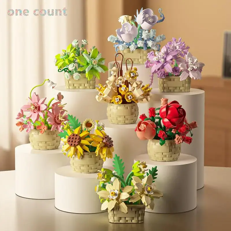 Artificial Flower Building Blocks, 1 Count Creative Flower Building Blocks, DIY Creative Puzzle Building Blocks, Home Decorat...