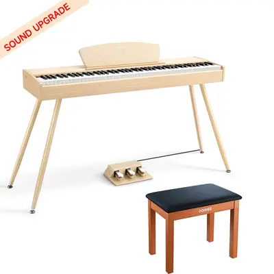 Donner DDP-80 Wooden Digital Piano - Light Oak Sound Upgrade / Piano+Wooden Bench