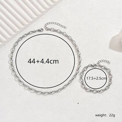 Non-Tarnish Stainless Steel Hollow Chunky Chain Bracelet Necklace Set for Women Party