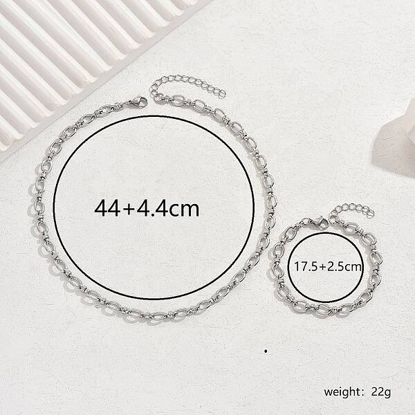 Non-Tarnish Stainless Steel Hollow Chunky Chain Bracelet Necklace Set for Women Party