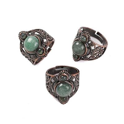 Natural Green Aventurine Retro Finger Rings