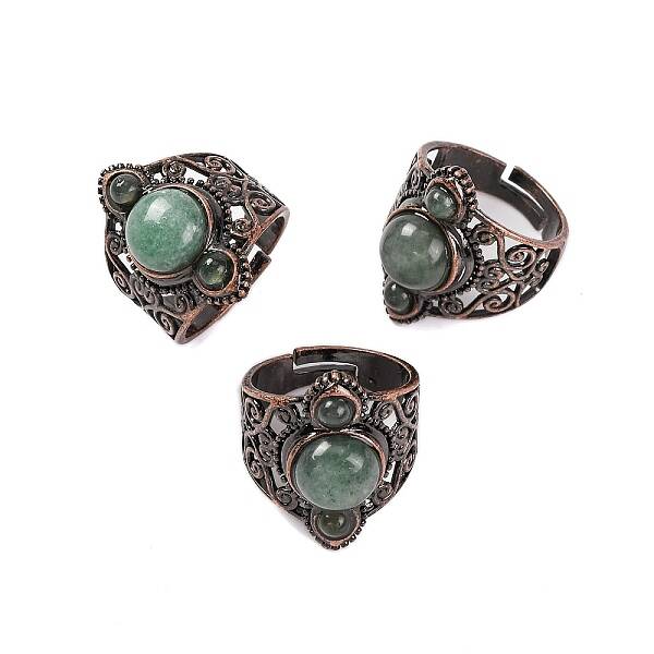 Natural Green Aventurine Retro Finger Rings