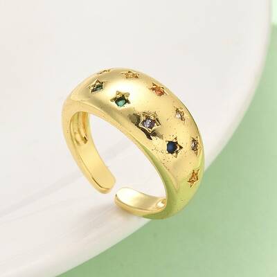 Brass Micro Pave Cubic Zirconia Adjustable Cuff Rings