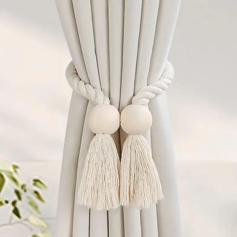 Wooden Curtain Tie, 1 Count Boho Style Handmade Curtain Tie, Simple Magnetic Design Curtain Tie for Bedroom & Living Room, Wa...