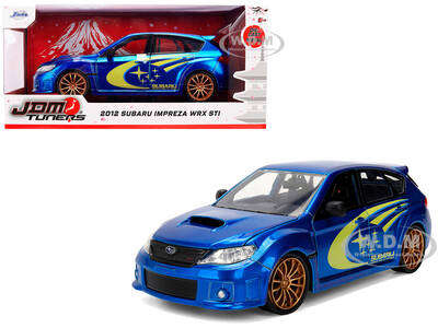 2012 Subaru Impreza WRX STI Blue Metallic with Yellow Graphics JDM Tuners Series 1/24 Diecast Model Car by Jada