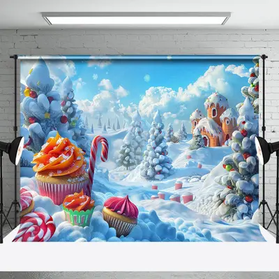 Aperturee Winter Snow Field Candyland Merry Christmas Backdrop | Christmas Backgrounds Fireplace | Christmas Scenic Backgroun...