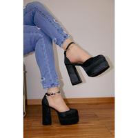 Velvet - [WIDE FIT] Platform Block Heels, Adjustable Ankle Strap & Closed Round Toe, Elegant Party Footwear, Comfortable & Ch...
