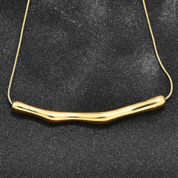 Ion Plating(IP) 304 Stainless Steel Round Snake Chain Textured Bar Pendant Necklaces for Women