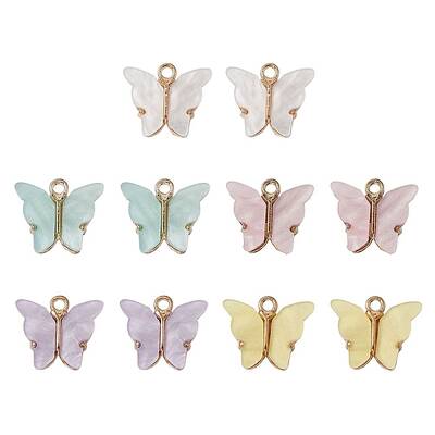 10Pcs 5 Colors Alloy Acrylic Pendants