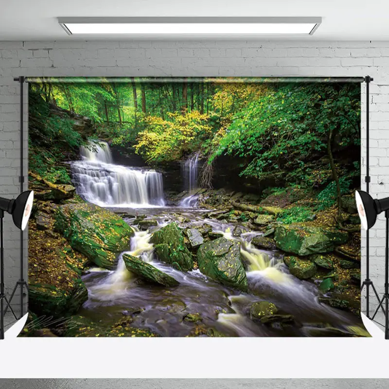 Aperturee Serene River Cascad Waterfalls Autumn-Toned Backdrop | Photo Studio Background | Professional Photography Backdrop ...