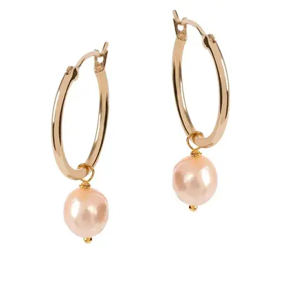 Venus Gold Hoop Earrings With Pink Pearl Charm | Size: Large