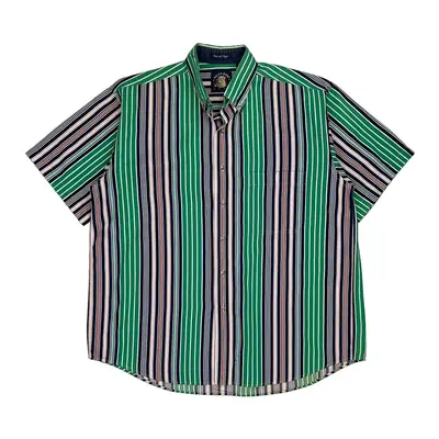 Gant Striped Short Sleeve Shirt - Large Green Cotton
