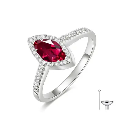 10K White Gold Marquise Cut Cubic Zirconia & Moissanite Personalized Birthstone Urn Ring for Ashes