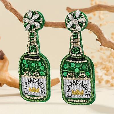 Women's Beaded Stud Earrings with Beer Festival Beer Bottle Design