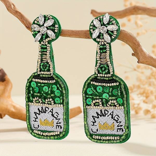Women's Beaded Stud Earrings with Beer Festival Beer Bottle Design