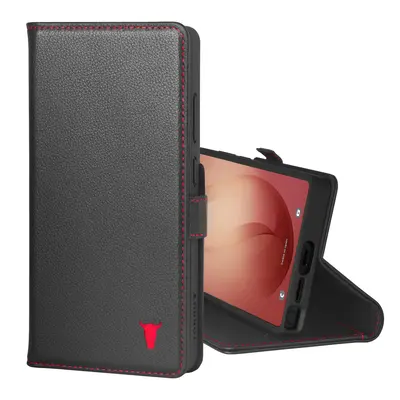 Samsung Galaxy S26 Ultra Leather Wallet Case (with Stand Function) - Black with Red Detail