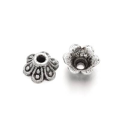 6-Petal Flower Tibetan Style Alloy Bell Filigree Bead Caps