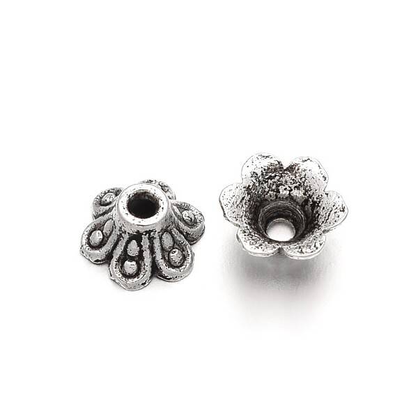 6-Petal Flower Tibetan Style Alloy Bell Filigree Bead Caps