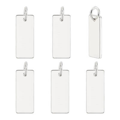 6Pcs 925 Sterling Silver Blank Stamping Tag Rectangle Charms with Jump Rings