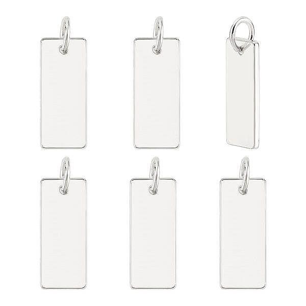 6Pcs 925 Sterling Silver Blank Stamping Tag Rectangle Charms with Jump Rings