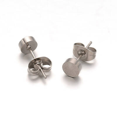 Tarnish Resistant Flat Round 304 Stainless Steel Stud Earrings