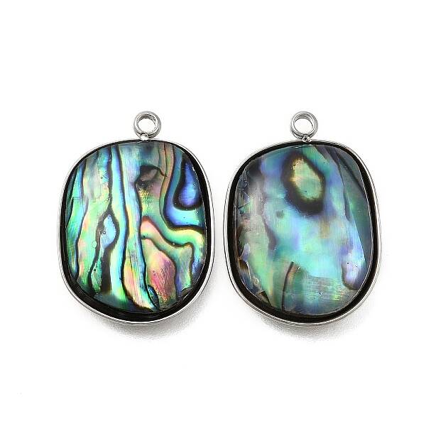 304 Stainless Steel Pave Natural Paua Shell Pendants