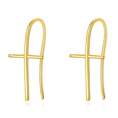14K Gold Cross Hoop Earrings