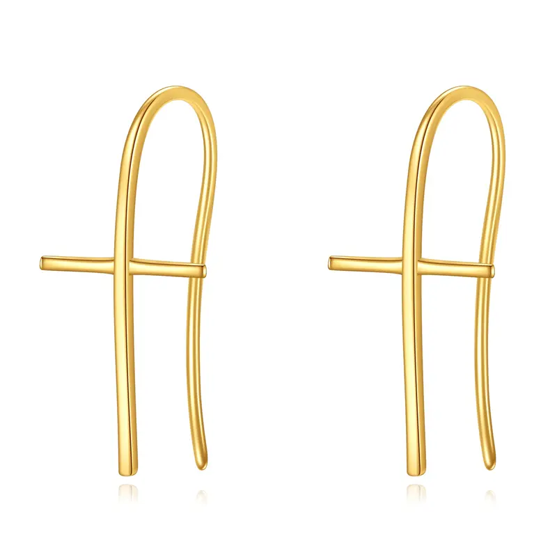 14K Gold Cross Hoop Earrings