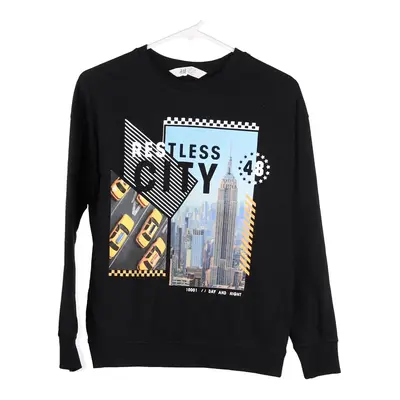 Age 11-12 H&M Graphic Sweatshirt - Medium Black Cotton Blend