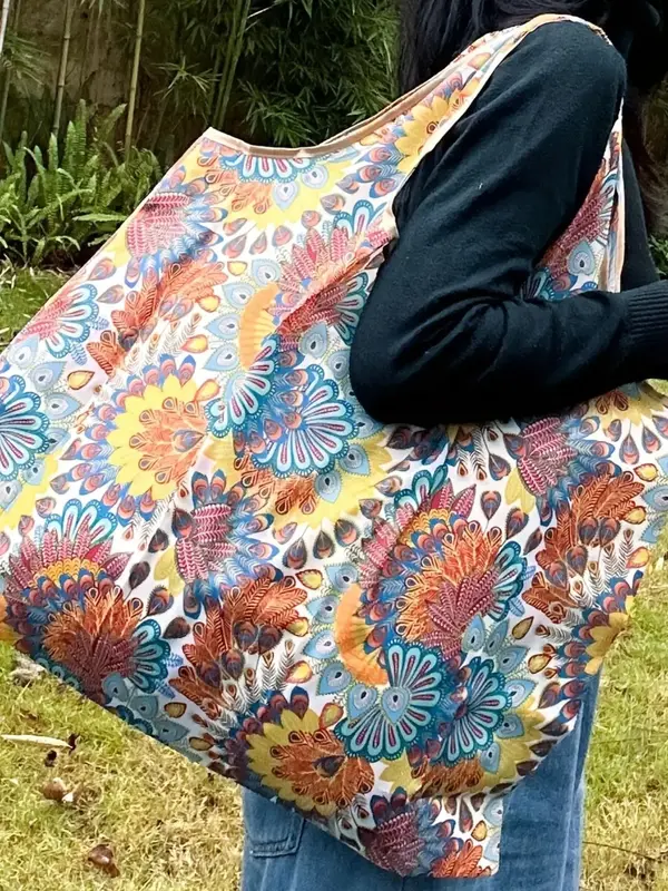 Women's Colorblock All over Print High Load-bearing Tote Bag, Large Capacity Shoulder Bag for Daily Used, Foldable Shopping B...